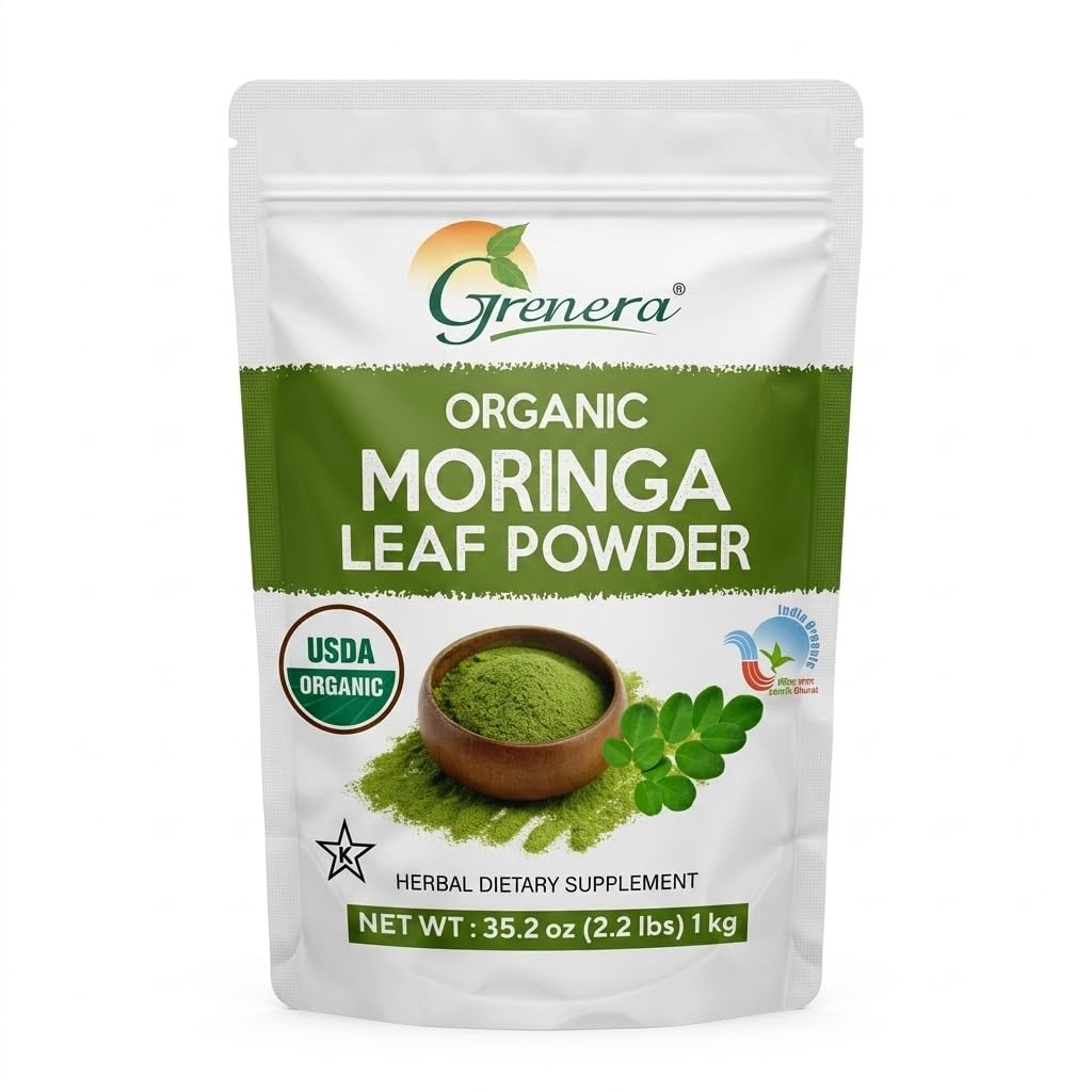 Grenera Organic Moringa 粉末 - 2.2磅(35.2 oz) → Moringa Oleifera Leaf 粉末实验室 纯度测试 → Moringa 粉末有机质完美 用于平滑,饮品,茶叶和食谱 → 100%来自印度的Raw