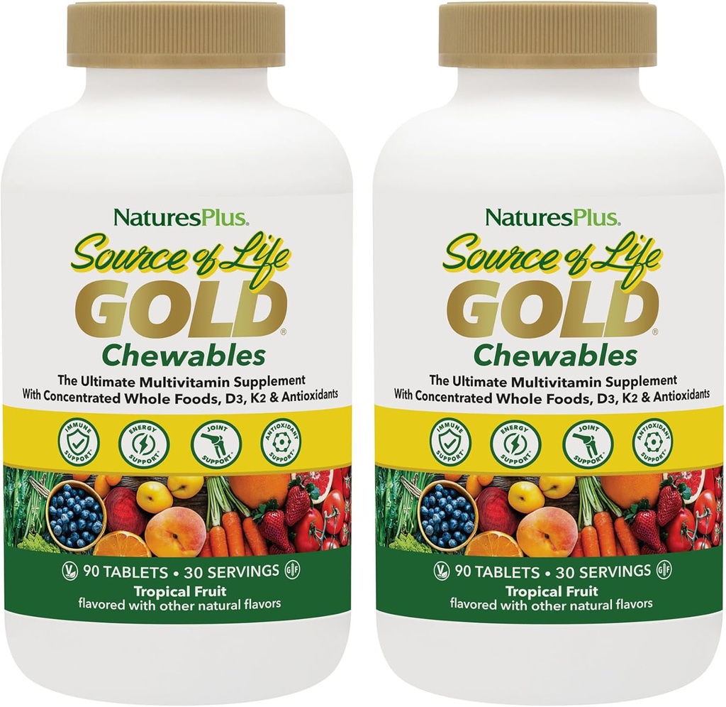 NaturesPlus 生命源金多维明 - 90可切片,包2 - 配有维生素D3,B12,K2 & 超过120 全食 - 血液,骨骼和免疫支持 - Gluten Free - 60 总服务