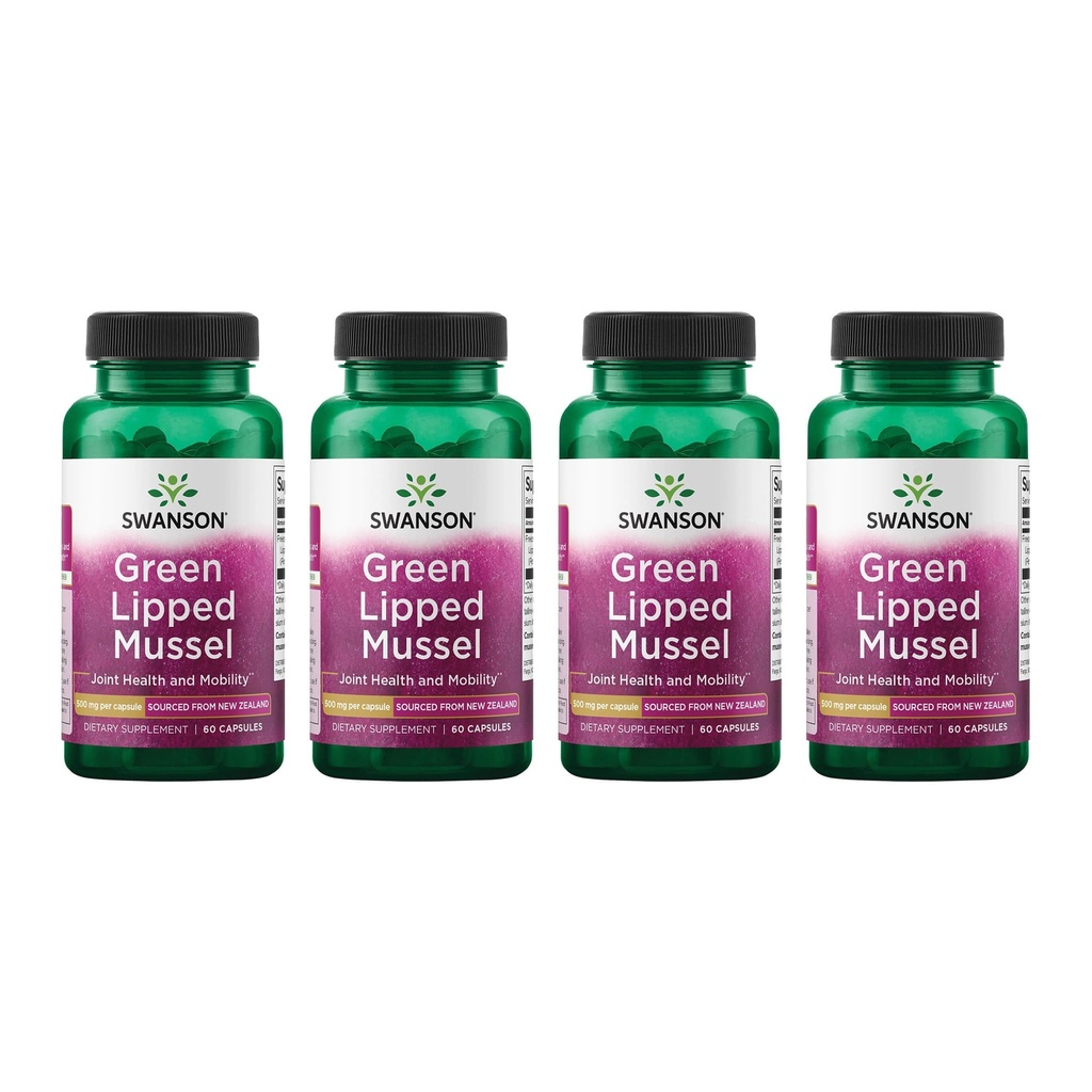 Swanson Green Lipped Mussel (Freeze-Dried) - 新西兰联合健康与流动补编 - 自然公式可以支持心脏健康与消化功能 - (60 Capsules,每件500毫克) (4包)