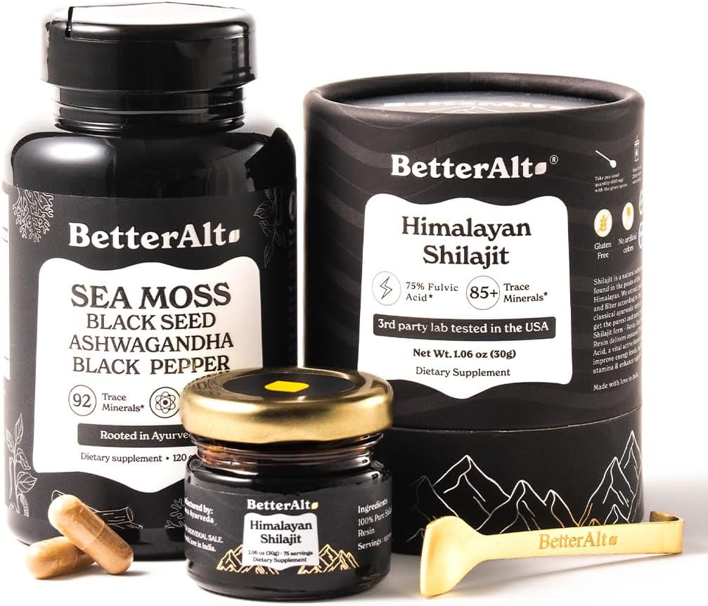 Alt Shilajit Resin 30 gm & Sea Moss Capsules Energy Duo| 纯喜马拉雅 Shilajit 具有高潜力的男女金品级和爱尔兰海苔 黑籽油