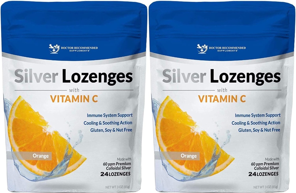 含维生素C的Lozenges银 -- -- 纳米先质银 60 PPM 类合金银、有机蜂蜜和维生素C 矿物补充剂,以支持免疫系统,Soothe Cough & Throat -- -- 包装2