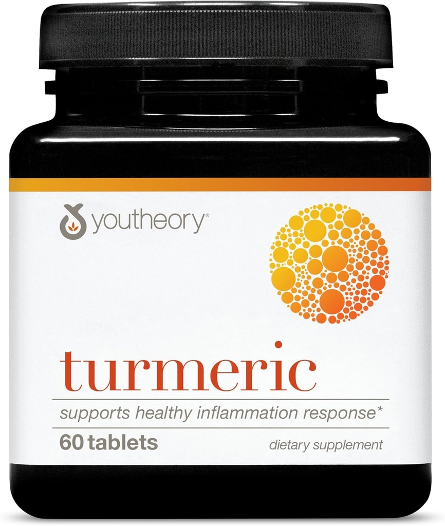Youtheory Turmeric - 450 mg - 配有黑椒和橄榄叶 - 支持联合和脑健康* - 包含生物增强剂、Crucuminoids和草药提取剂 - 60 片(20天供应)