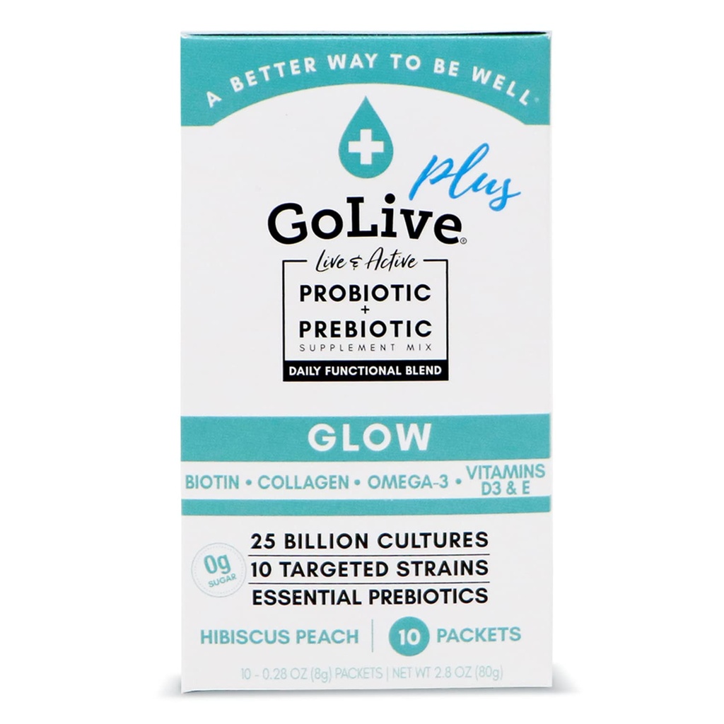 GOLive Probiotics & Prebiotics for Men Beauty,无糖共生粉. +25 Bllion CPUs; 10 Clinic Strains for Halth, Immune and Digestive Health, 10 Counter (Pack of 1).