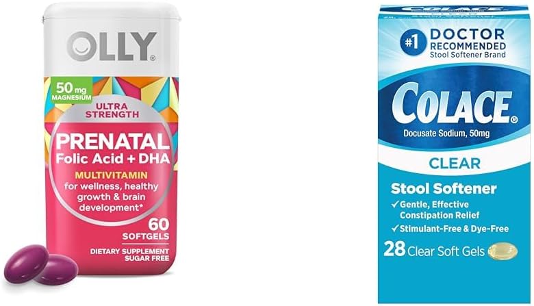 OLLY 具有大脑发育支持的多维他明软胶 + Colace Clear Stool 软化器 Capsules, 28 Counter