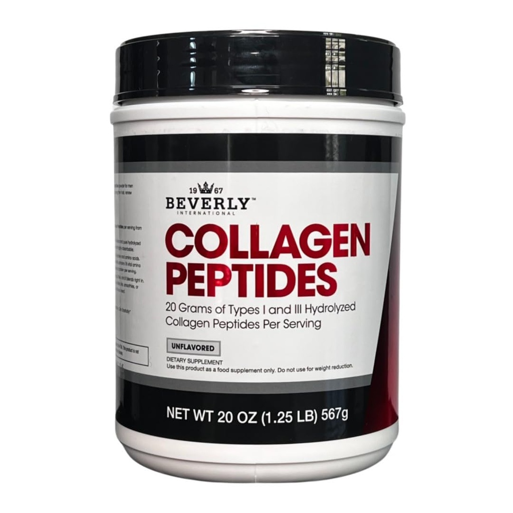 贝弗利国际Collagen Peptides蛋白粉. 青春外观 - 皮肤,头发,钉子,骨头和联合健康. 容易使用,极易吸收。 18格拉姆的蛋白质,未尝有20 oz.