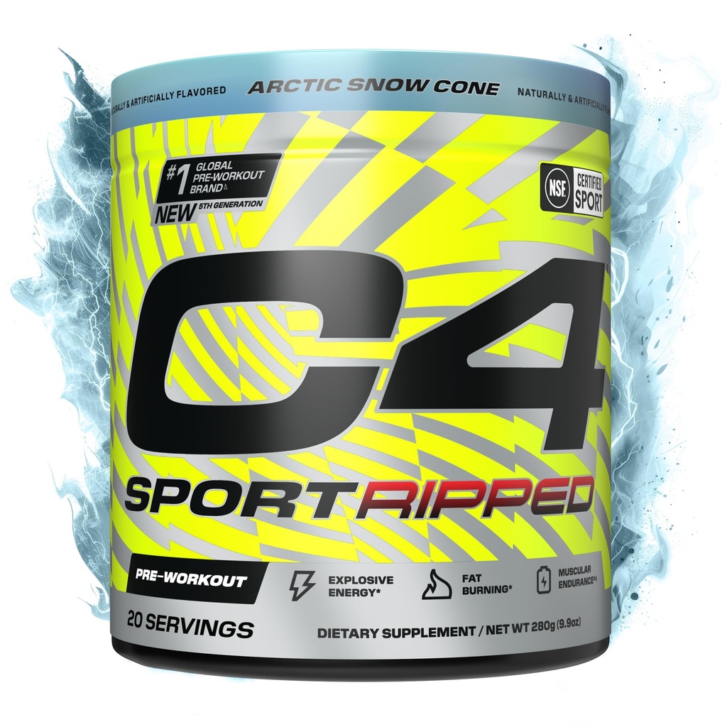 切鲁科 C4 浸泡运动预工作粉 - NSF 体育认证 - 200mg Cafeine + Cayenne 提取 + Carnitine Tarrate + Beta-Alanine - Artic Snow Cone, 20 services