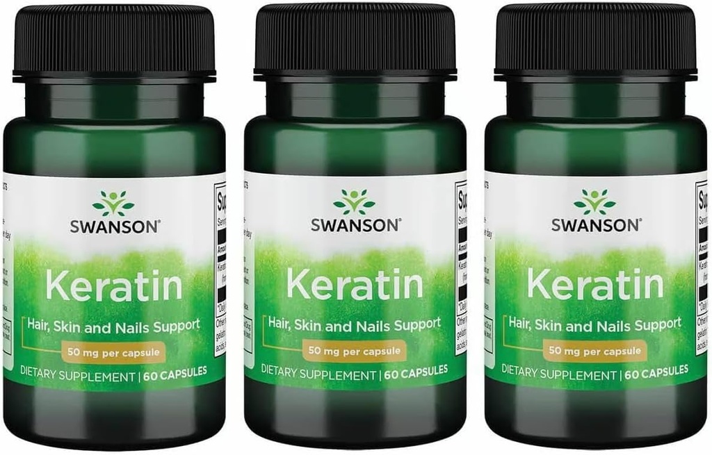 Swanson Keratin(来自藏语Wool) - 促进健康关节,头发,皮肤和钉子的自然补充物 - 帮助努里什健康连接组织 - (60个卡普尔,每个50mg) (3个包)