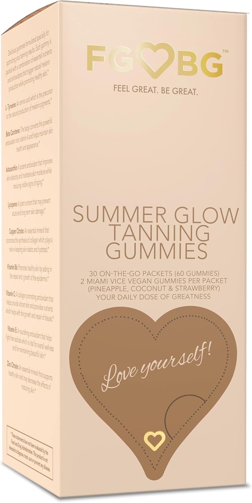 夏季 Glow Tanning Gummys - 迈阿密副福莱弗 - 菠萝,椰子, & 草莓 - Vegan - Gluten - Free - 乳制品 - 天然原料 - 基本营养品 - 旅行尺寸 - 30 - 日供应