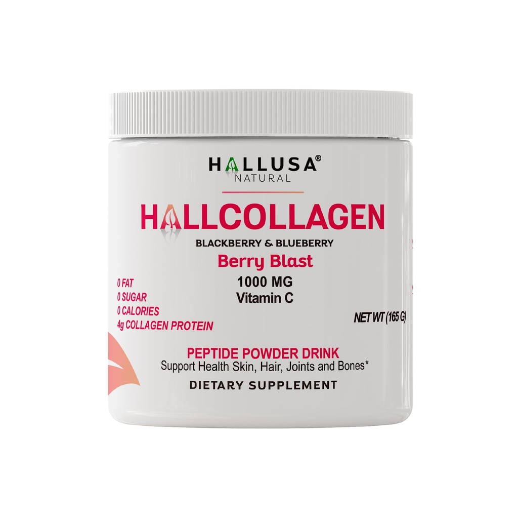 Hallusa 天然水解Collagen Peptides Powder 1000 mg 配有维生素 C → BlackBerry & Blueberry Flavor → 4g Collagen / 服务 → 健康头发,皮肤,钉子,骨头和联合支持