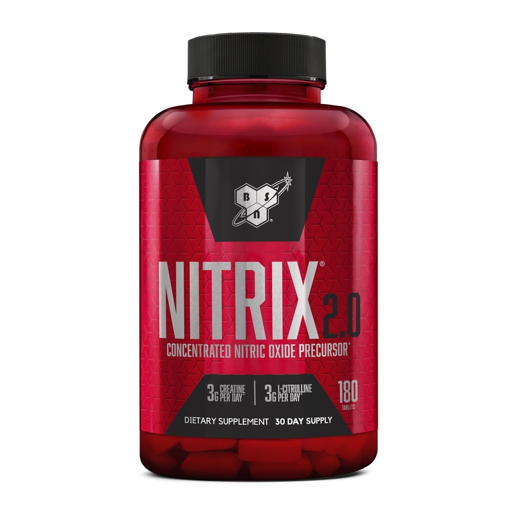 BSN NITRIX 2.0, 工作补充剂, 硝氧前体, 3g Creatine, 3g L Citrulline, L-Citrulline, 支持工作性能, 泵, 肌肉恢复和耐力, 180片, 60种服务