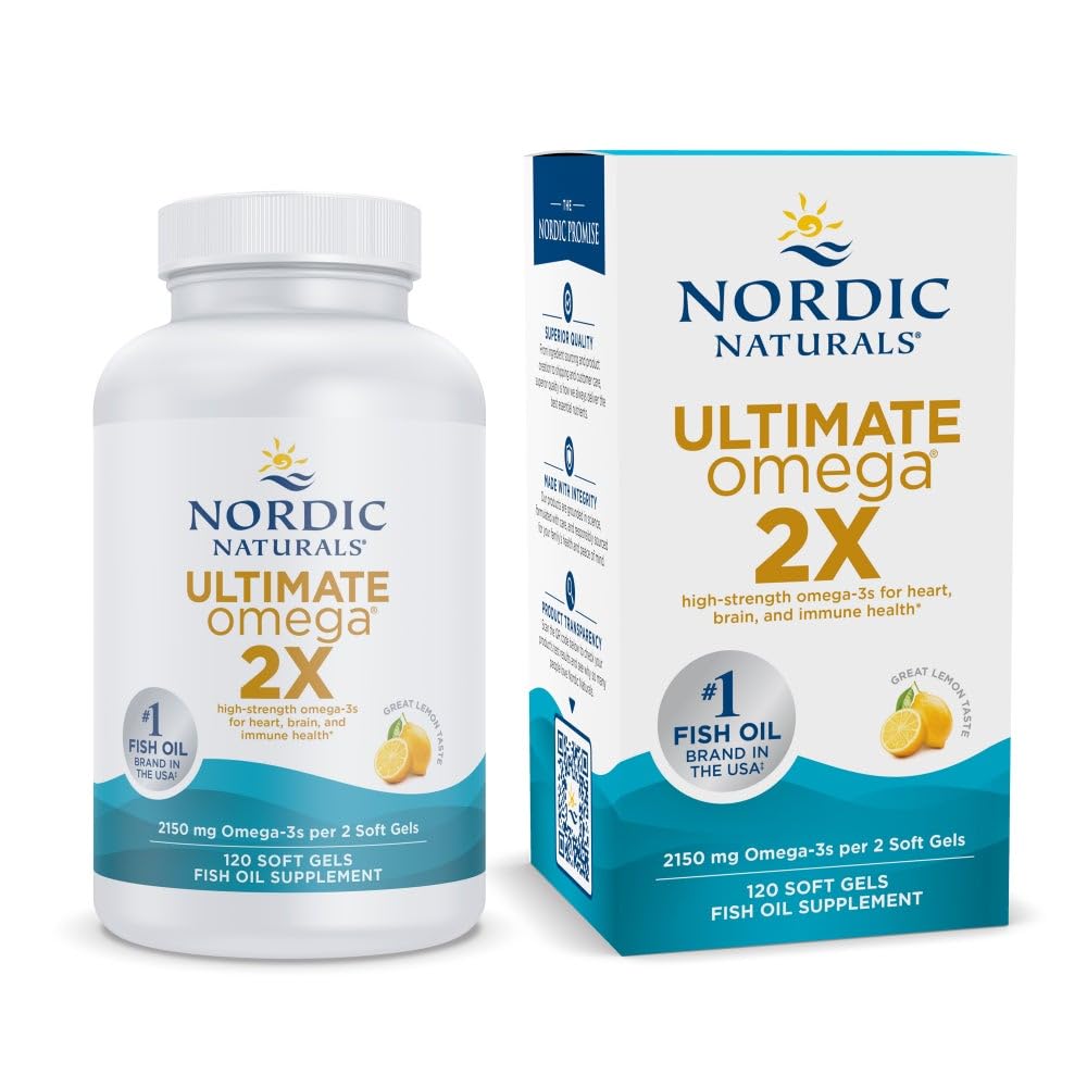 北欧自然体2X,Lemon Flavor - 120 Soft Gels - 2150 mg Omega-3 - 与EPA & DHA - 促进脑和心脏健康 - 非GMO - 60服务