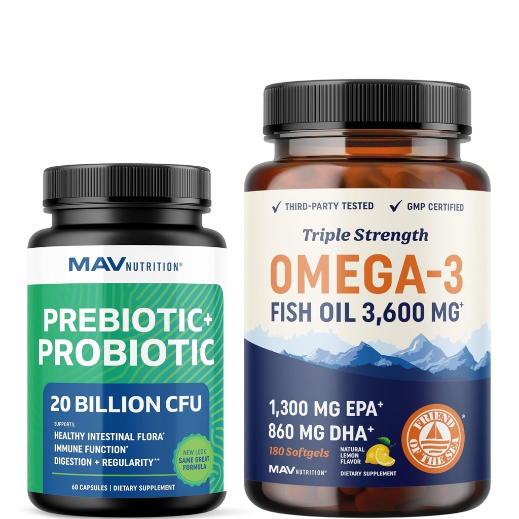 Omega 3 鱼油和亲生乳胶 3 三强 EPA和DHA Omega 3 Burpless Softgels Plus Probiotic和亲生乳胶 支持古特保健和免疫性乳胶 6-60