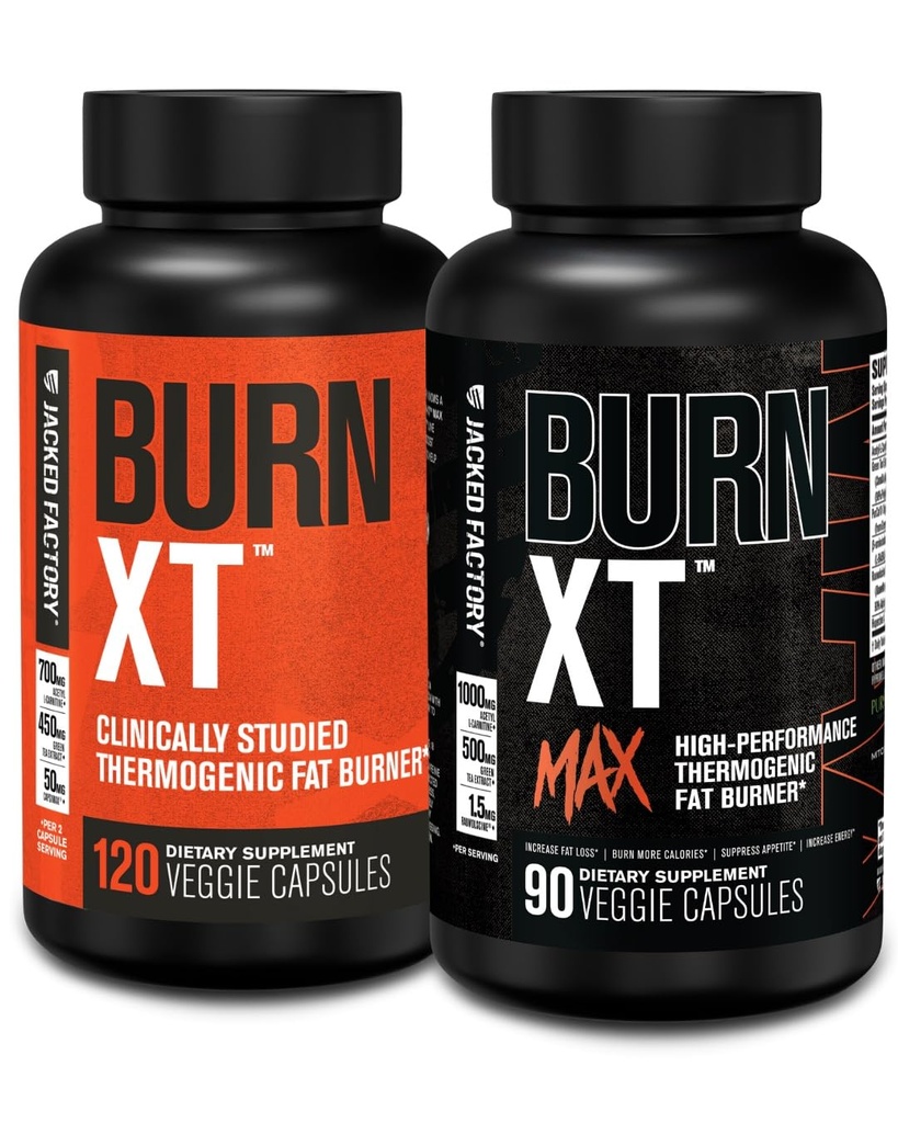 Jacked Factory Burn-XT临床研究脂肪燃烧器和重量损失补编(120 Capsules)和燃烧 XT Max 高性能脂肪燃烧器和Appetite Suppresant(90 Capsules)