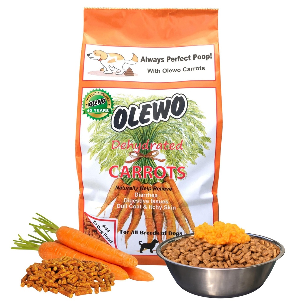 Olewo 原创胡萝卜换狗 – Fiber换完美Poop,脱水狗食品上衣换挑食者,自然皮和煤支持,多维他命,消化和古特健康原生素,1磅