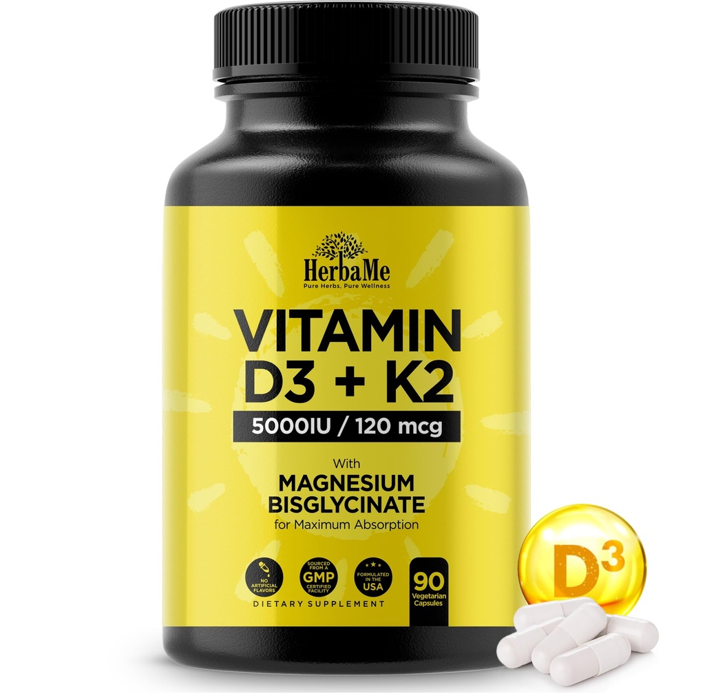 维生素D35,000 IU + K2 配以镁比斯格利化剂,用于最大吸收 → 90 Capsules → 免疫支持 → 促进心、骨和肌肉健康