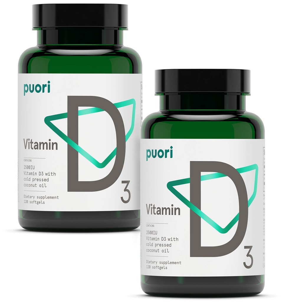 Puori Vitamin D3 Softgels, 2500 IU (62.5 mcg) - 快速吸附维生素 D3 对免疫系统支持,骨质健康与密度和健康肌肉功能的补充 - 非GMO & Gluten-free - 240 Counter