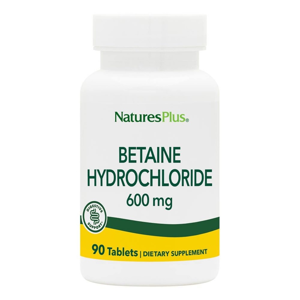 NaturesPlus Betaine HCl(氯化氢) - 600 mg, 90 片 - 消化支持补充剂, 偶发心烧和消化症状 - 假反应,无腺素 - 90 服务