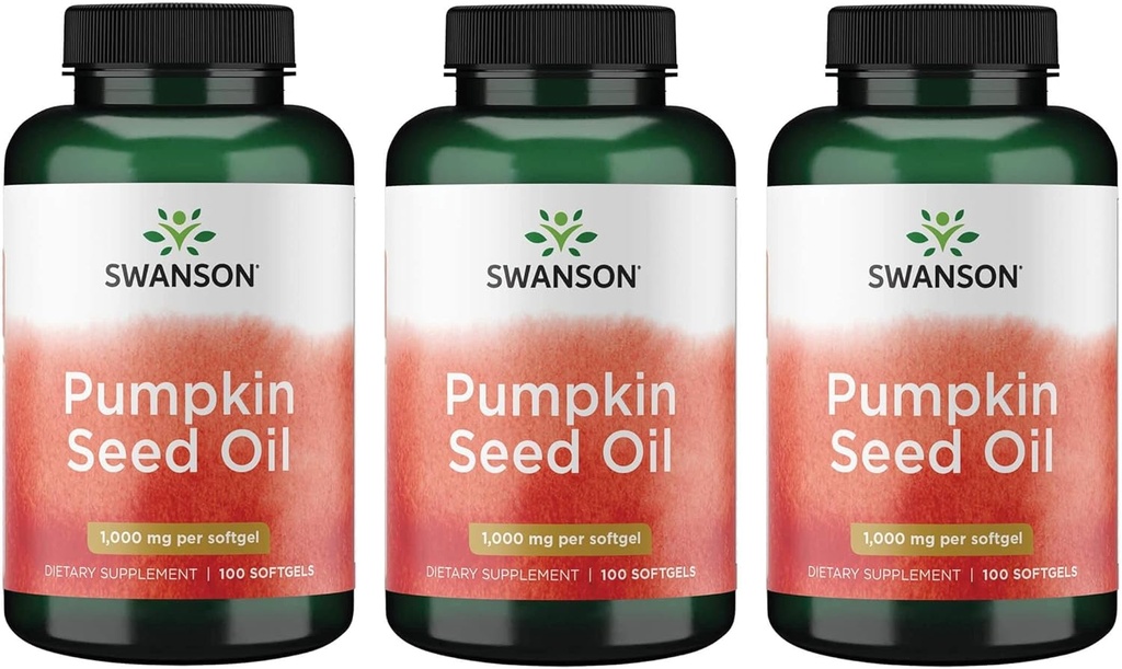 Swanson 南瓜种子油混合剂草药补充剂 1000 mg 100 软胶盖(3包)