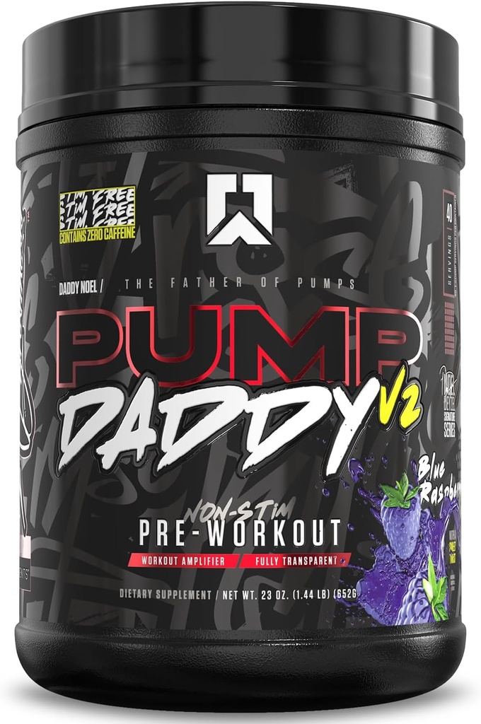 RYSE Pump Daddy V2 Pre Workingout Powder - Noel Deyzel signation - 蓝色Raspberry - 含Citrulline,Creatine和Beta Alanine的非兴奋剂补充泵、耐力和强度 - 40种服务