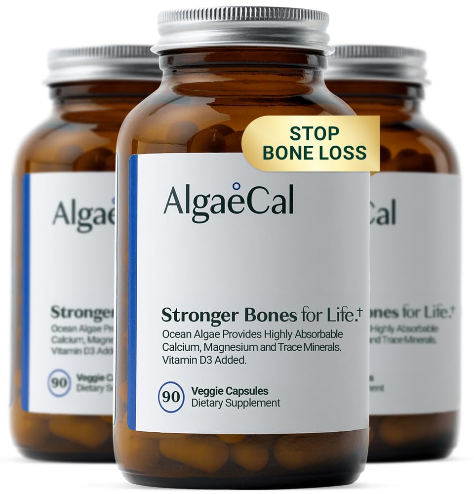 ALGAECAL - 植物基钙补充剂,含维生素D3 (1000 IU),用于骨质强度,包含13种支持骨质健康的矿物,女性和男性有机钙(750 mg),90 Caps,3个月供应量