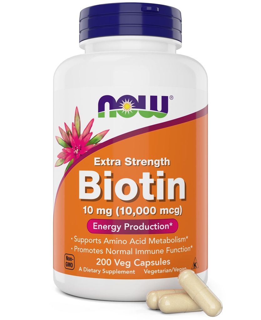 Now Foods Extrastrongs Biotin 10,000mcg / 10 mg - 200 count - 头发,皮肤,钉子 - 男女补充品 - B7 维生素 - 蔬菜, Vegan, Non-GMO