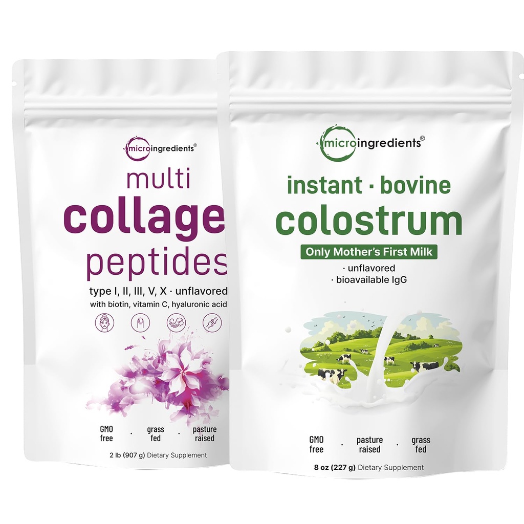 微成份 多种Collagen蛋白粉 2英镑和即时Colostrum Powdle 2 Pack |草-Fed Collagen Peptides |波维纳母亲第一牛奶