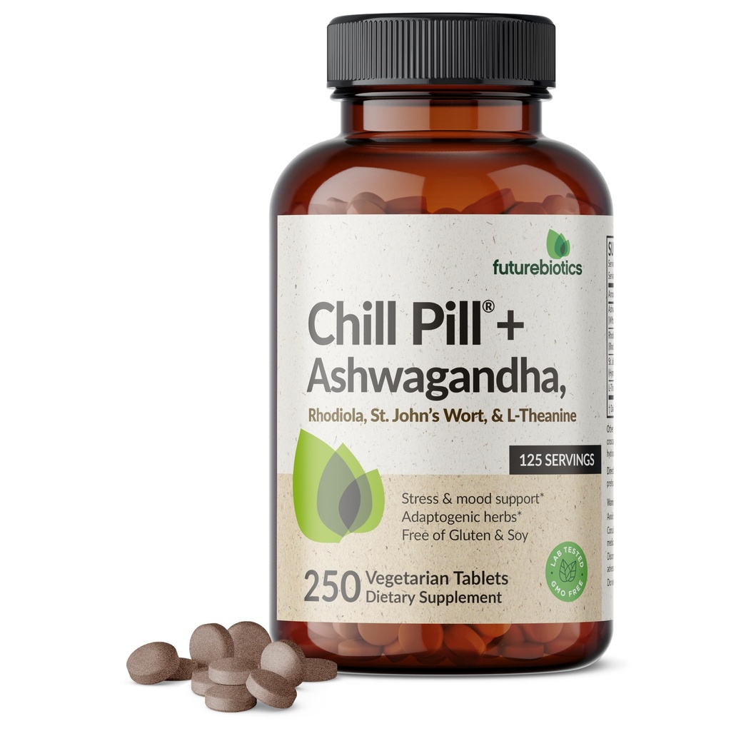 未来生理学 冷药 + Ashwagandha, Rhodiola, St. John's Wort, & L-Thenine - 非GMO, 250 植物药片