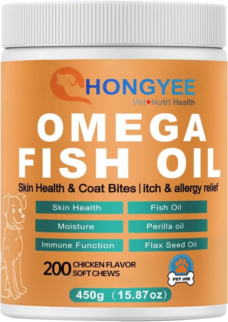 皮肤和大衣护理 Omega 3 软嚼子换宠物 - Fish Oil for Dogs 健康皮肤 QQ Shiny Fur QQ 抗痒 一种治疗格式,全英寸-1 油
