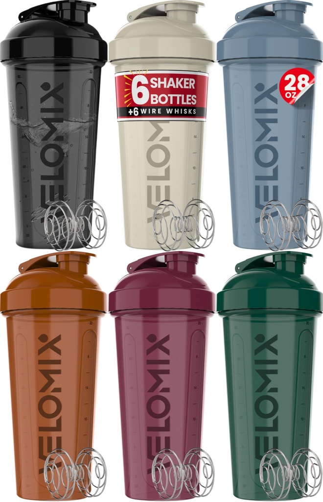 VELOMIX - 6 PACK - 28 oz 蛋白质摇摆瓶 蛋白质混合剂 - 6x Wire Whisk → Leak Proof Shaker Cups for 蛋白质摇摆剂 → 蛋白质摇摆剂 → 蛋白质摇摆剂 → 蛋白质摇摆剂 Cup(地球Tones收藏)