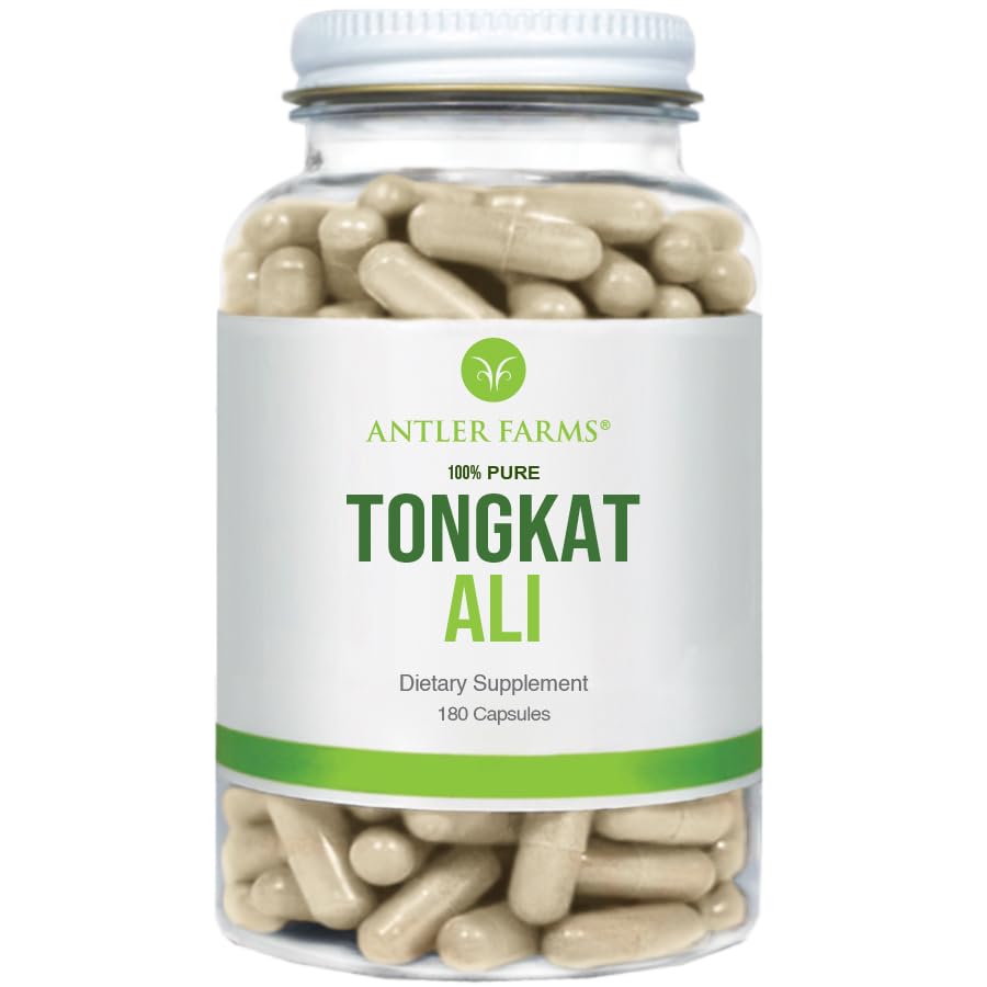 鹿角农场 - 100%纯Tongkat Ali 摘录 200:1,180 Capsules,500mg - 来自印度尼西亚的Eurycoma Longifolia 缓慢生长的老根 - 男子健康支持,Vegan,Gluten,Soy和奶制品自由