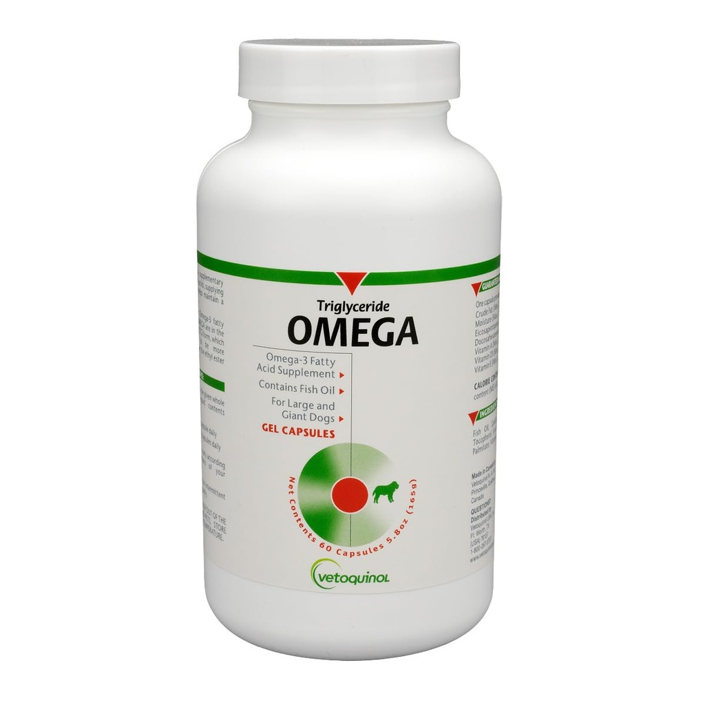 Vetoquinol Triglyceride Omega 3 大型狗的补编、与环保局和DHA合作的狗鱼油补编、促进皮肤、大衣、联合和免疫健康、Omega 3 鱼类油用于60磅或以上