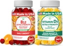 Lunakai 维生素B12和维生素D3 Gummys Bundle - 3000 mcg B12和25 mcg 1000 UI VIT D3 - Gluten Free, no Corn Syrup, Organical, Non-GMO, 植物基的无胶原