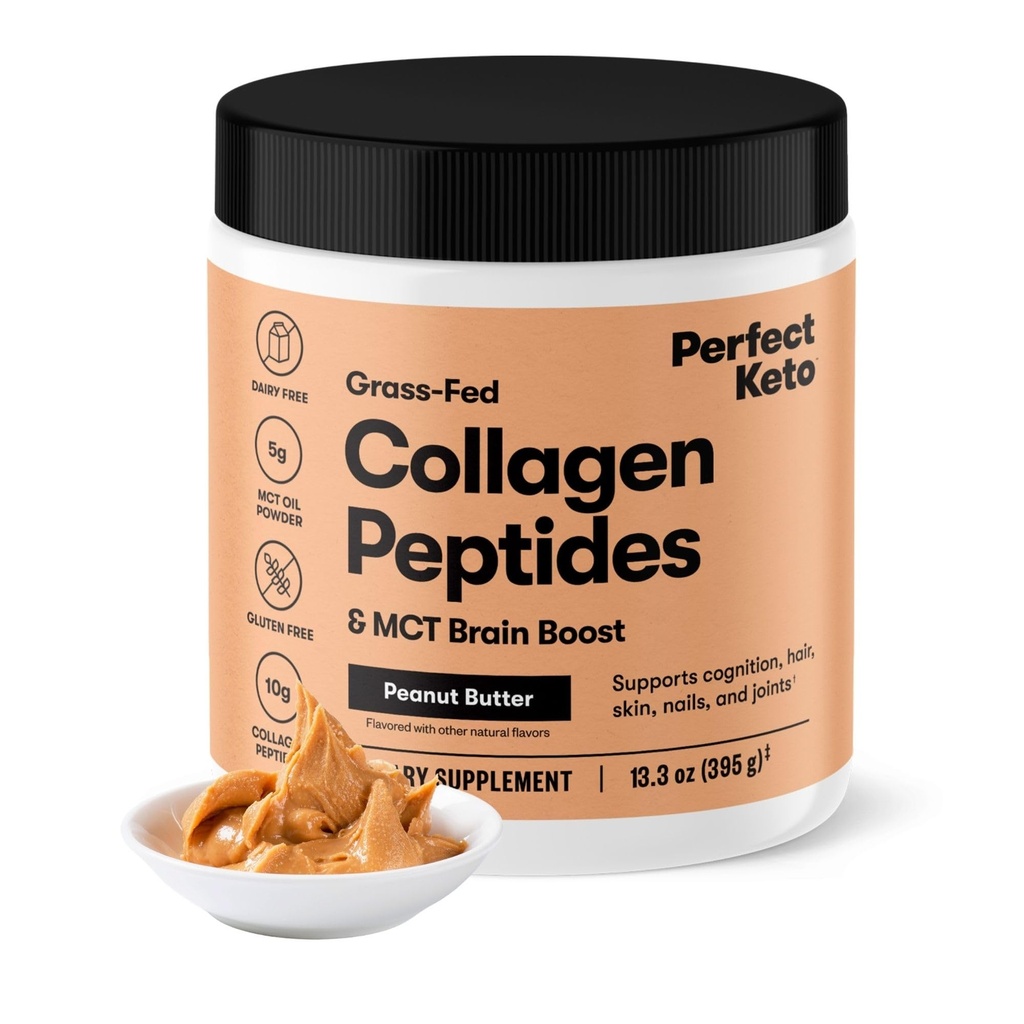Keto Collagen Pepteides蛋白粉配有MCT Oil,Hydrolyzed Collagen,I型和III型补充剂,Gluten自由草药剂,低卡布,Keto Coffee Creamer,女性和男性的Collagen,花生酱