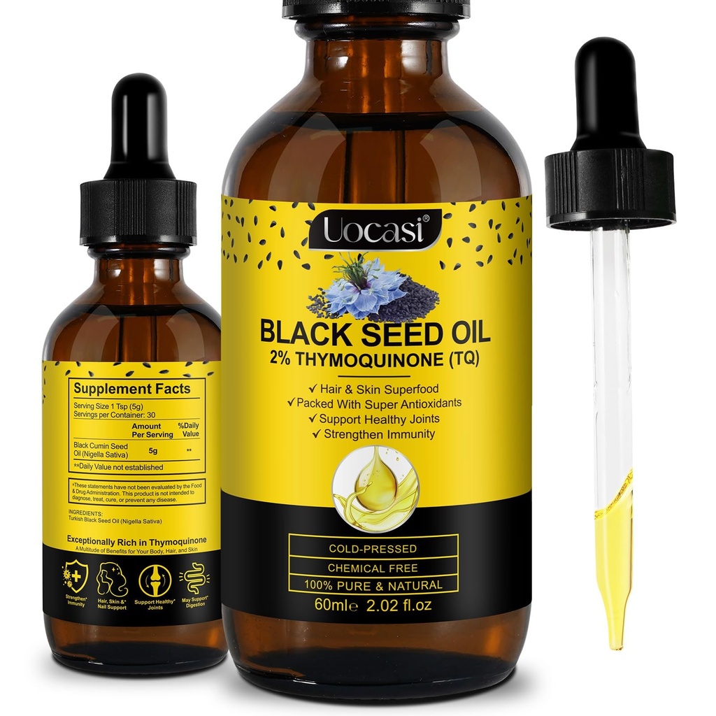 Uocasi黑种子油,冷压,100%纯天然,发型生长和皮肤护理,2.02 Fl Oz