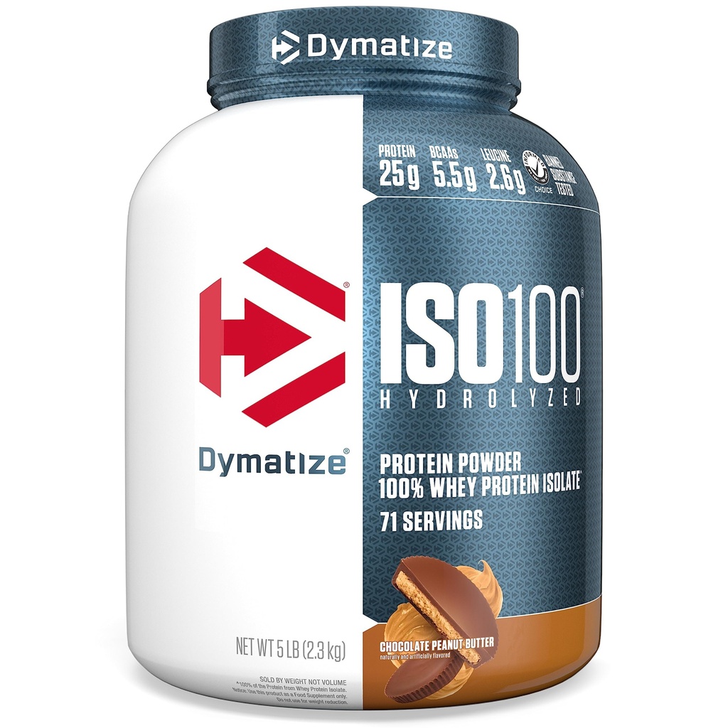 Dymatization ISO100 Whey蛋白蛋白粉隔热,巧克力花生酱,蛋白质25g,5英镑,5.5g BCAAs,小于120 Cal.,Gluten Free,1g Fat,1g Sugar,2g Carb(71 services)