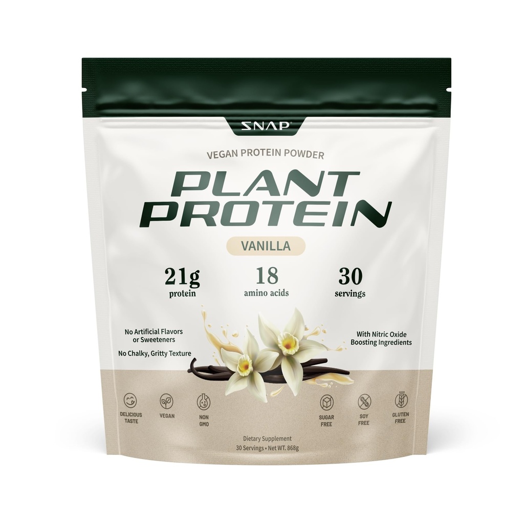 Snap 补充 有机植物基 Vegan 蛋白质粉 硝基氧化物 蛋白质粉 香草豆 氨基酸促进肌肉生长、性能和复苏 - 30 services (Vanilla)