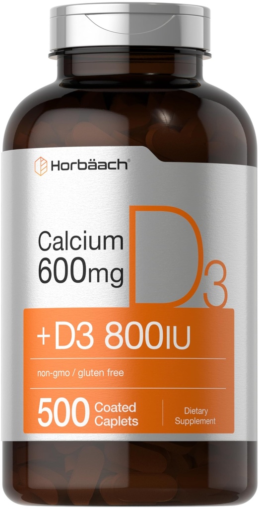 Horbäach Calcium 配有维生素D3 → 600 mg → 500 混合卡片,供男女使用 → Non-GMO & Gluten Free