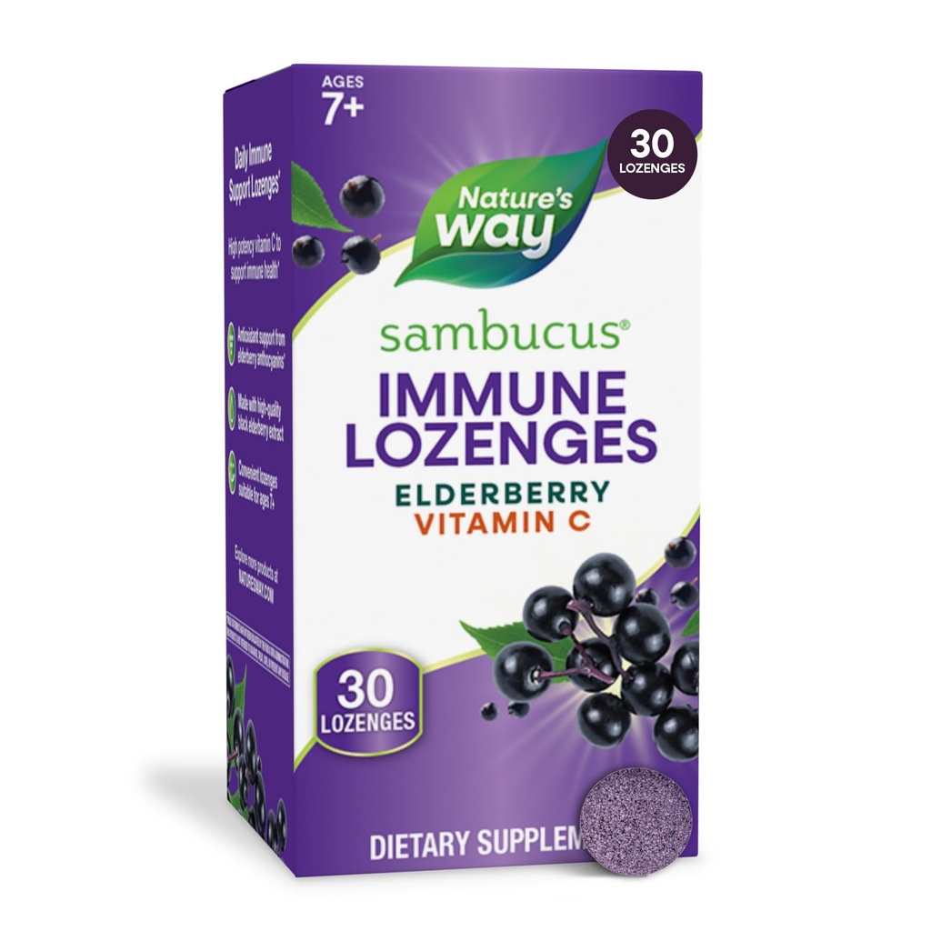 Nature's Way Sambucus Immune Lozenges, 配有维生素C, 黑老莓提取, 免疫支持*, 30 Lozenges (Package May Vary)