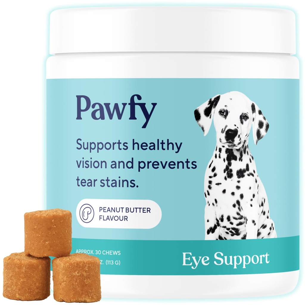Pawfy眼部支持软咀嚼 防止眼泪刺伤 支持眼部健康 与Luthein, Krill Oil & Astaxanthin合作