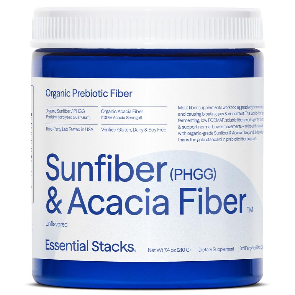含有Acacia Fiber粉末的有机太阳纤维预生纤维(部分水解Guar Gum/PHGG) - Gluten Free, N-GMO & Unflavored Solubil Fiber (7.4 oz)