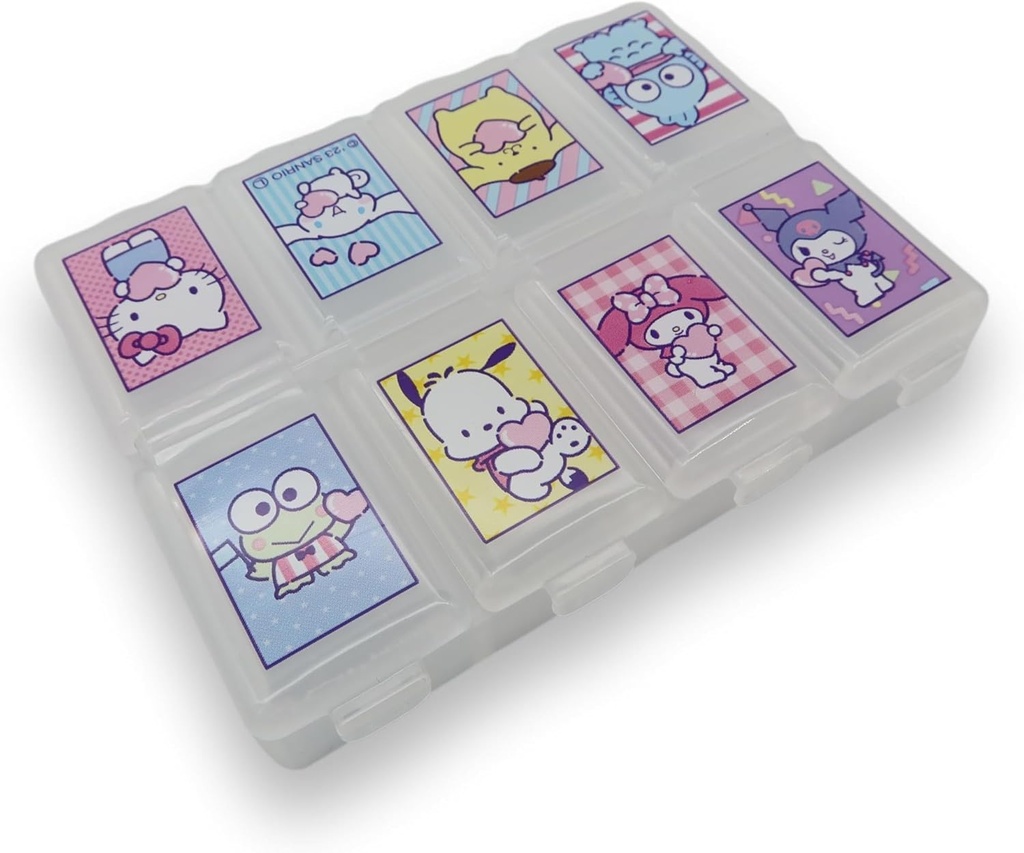 Sanrio Charles Die-Cut Medicine 补充便携式附着物案例旅行 8 子分区盖(混合) 多彩色