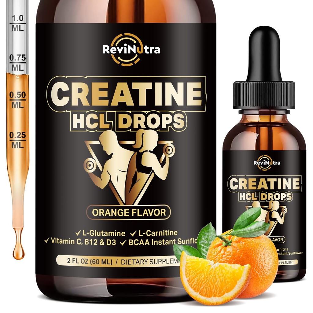 男子和女子的Creatine HCL液滴,1,500mg 液体Creatine 氯化氢,高吸收,2 Fl Oz Orange Flavor