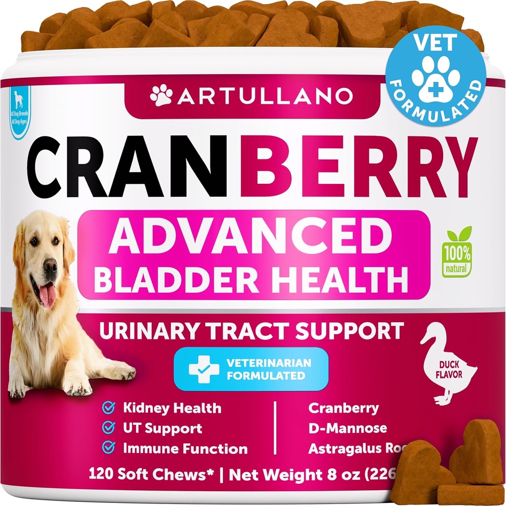 狗 UTI 治疗 - Cranberry 补充剂和对狗的Bladder控制 - 尿道感染性失禁药, Bladder 石块 - UTI 药物治疗 - 120 支持肾脏用鱼油的软菜