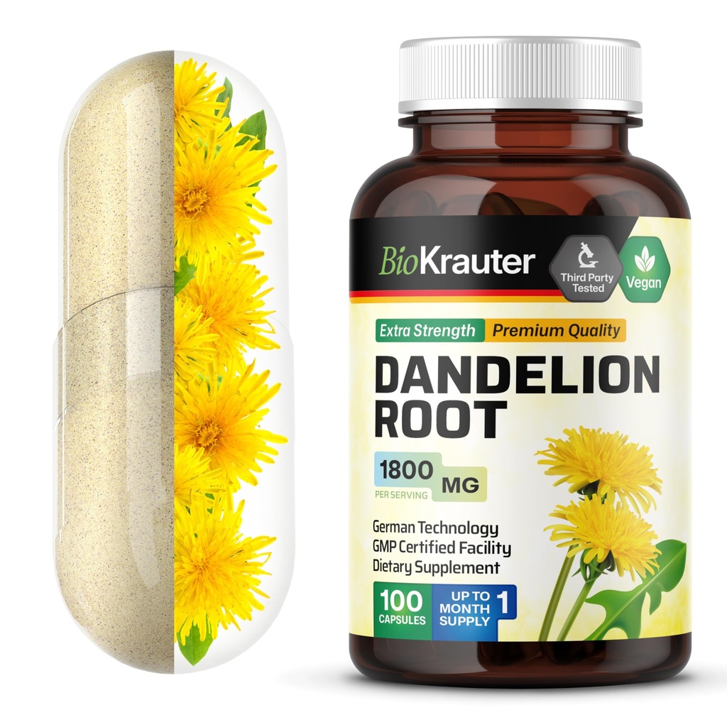 BIO KRAUTER 丹德利翁根卡普勒斯 - 1800 mg 强度 - 100 计 - 丹德利翁根卡普勒斯 补充 - Vegan Capsules 用于肝脏支持