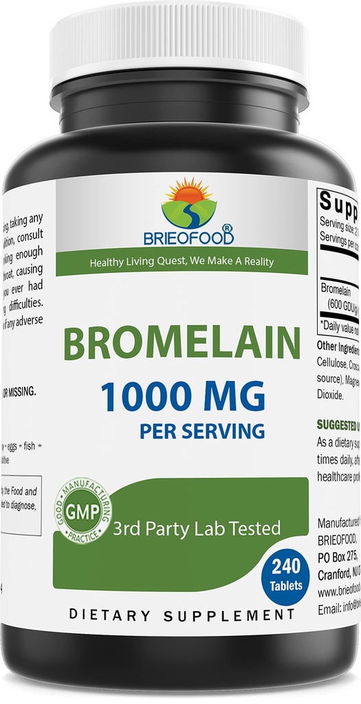 Brieofood Bromelain 1000 mg / service 240 片 - 蛋白质消化酶 - 支持健康消化,联合健康,营养吸收