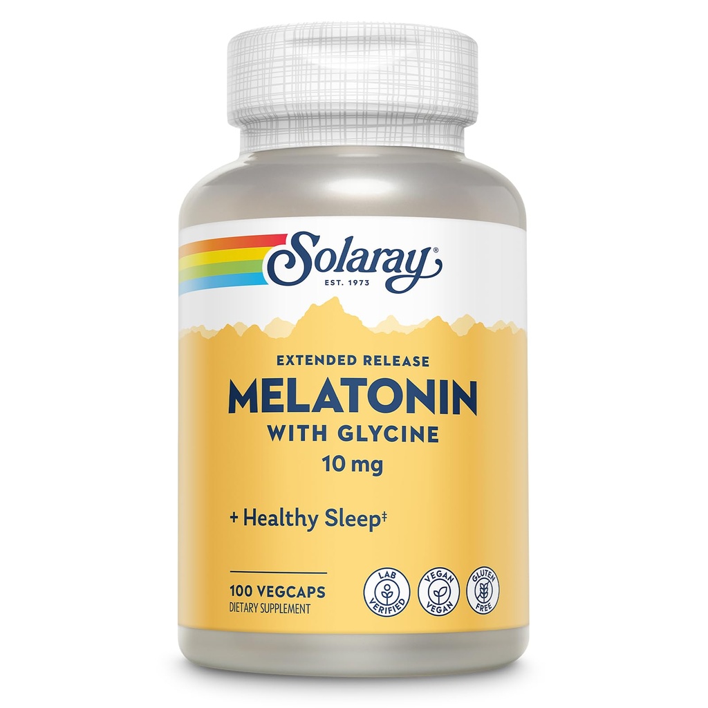 SOLARAY Melatonin 10 mg 配有 Glycine - 扩展释放、健康睡眠援助和平静放松支持 - 实验室验证、Vegan、Gluten 免费、60天保障 - 100名服务员、100名蔬菜
