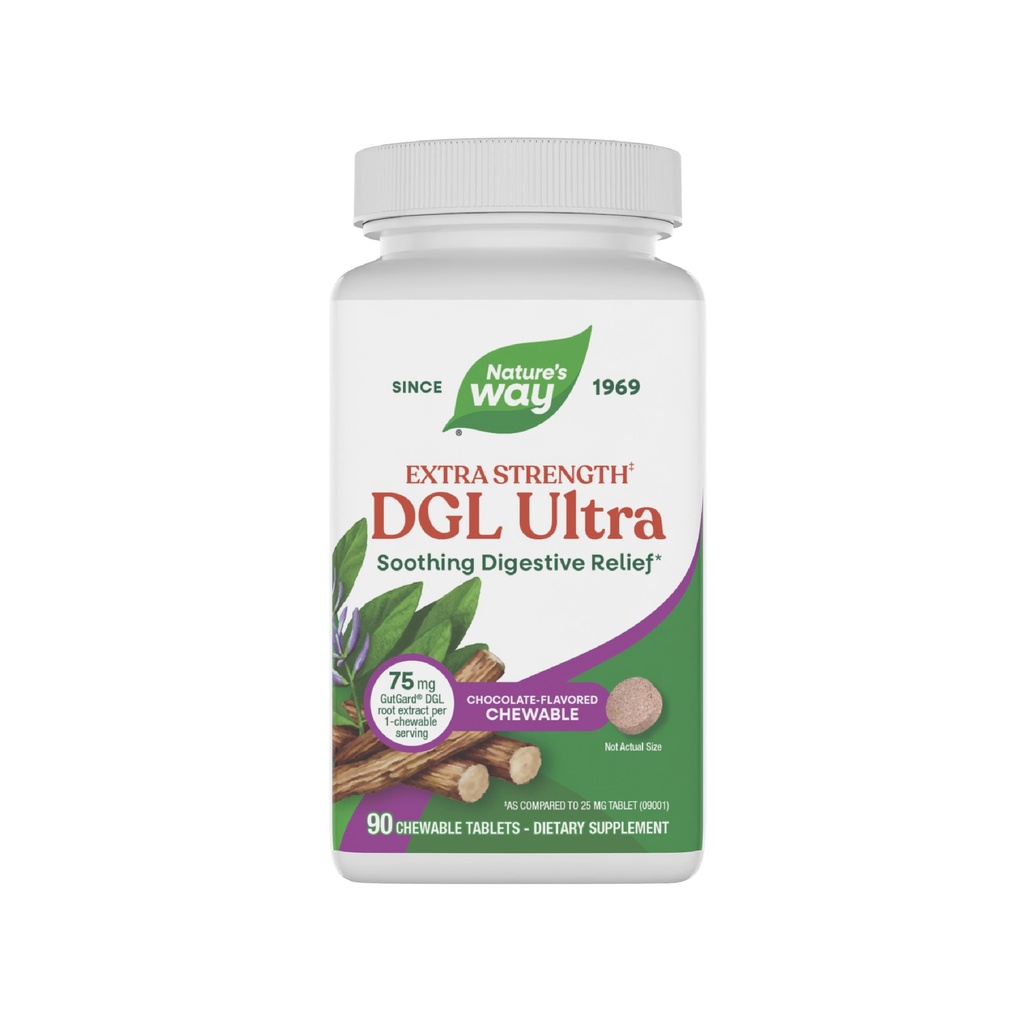 Nature's Way DGL Ultra Extra Power Polimium Licorise root 提取, 舒缓消化救济*, 配有 Gutgard, Vegan & Gluten Free, 巧克力火焰, 90块可嚼的餐具(包装 May Vary)