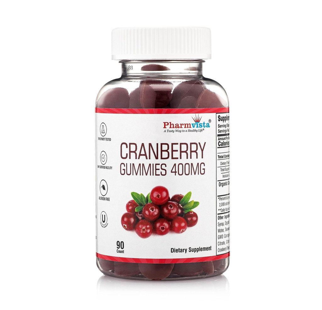 Cranberry Gummys for Kids & Adults 400mg - Gluten Free Alergen Free Nutrient Rich Vegan 补编 - Cranberry Chews - 90 计数