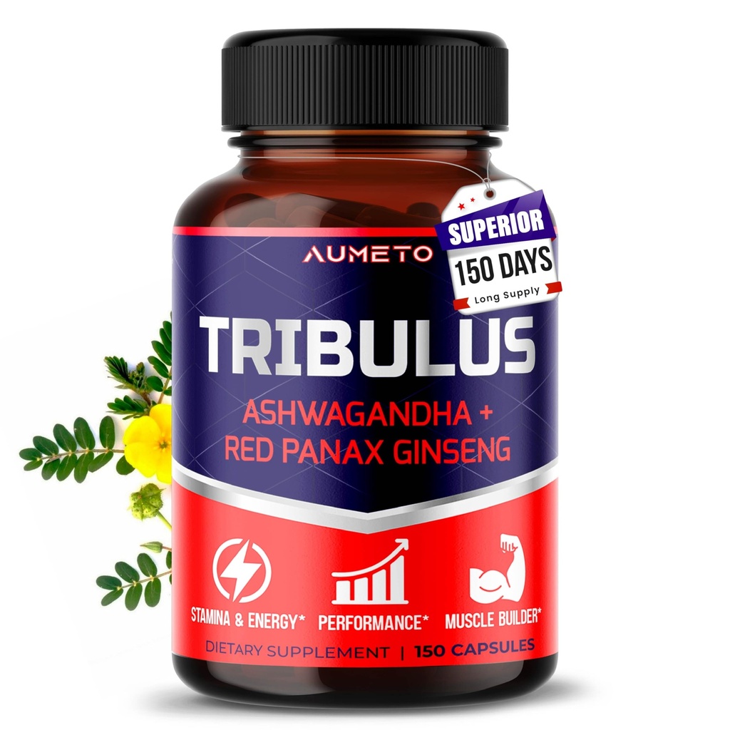 Tribulus Terrestris 98% Saponins - 与Yohimbine、Red Panax Ginseng、Ashwagandha 用于助推能源、Stamina 和耐力* 共同制造的12英寸-1强化公式