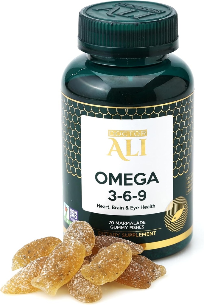 ALI医生 - Vegan Omega - 3 - 9 Gummys QQ Fish - Free,非GMO,有机成份 QQ脑,心和对成人和孩子的视觉支持 QQ Gelatin - Free Gluten - Free 70 Counter